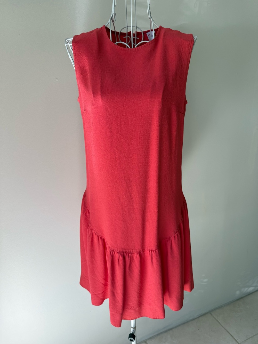 RED Valentino Coral Red Sleeveless Drop Waist Ruffle Dress Size 38 Designer
